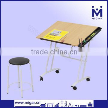Good design student desk set with inclined legs and castor wheels