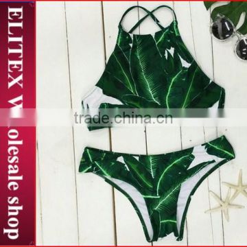 Wholesale Green Leaf Bellyband Style Brazilian Fashion Sexy Japanese Swimsuit