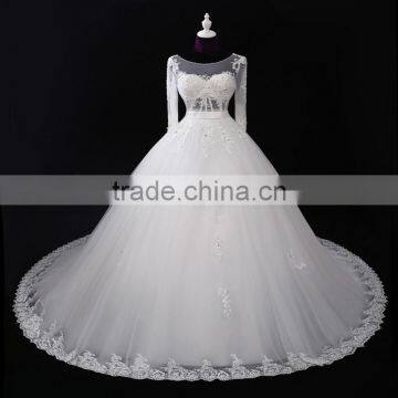 Supply all kinds of wedding dress 2017 Ball gownwedding gown Beaded Round neck long sleeve Mermaid Lace wedding dress 2017 F1280