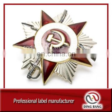 High Technics Custom Made Sliver Plate And Red Enamel Type OEM Metal Military Star Badge