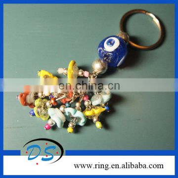 Fashion nice charms key chain with turiksh evil eye key ring in glass beads material