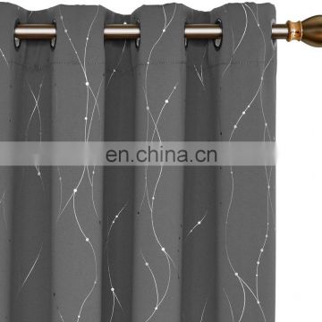 Silver Foil Printed blackout curtain grey colour for livingroom