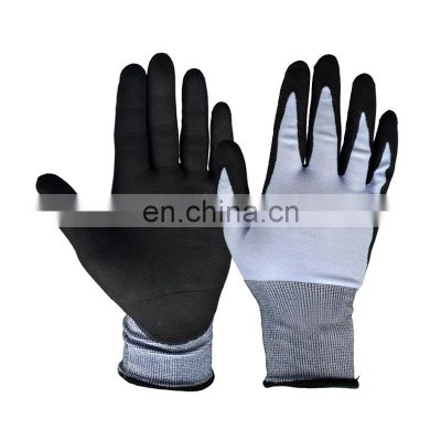 Nylon Lycra Safe Work Foam Nitrile Oil Repellent and Anti-Slip Coated Work Gloves