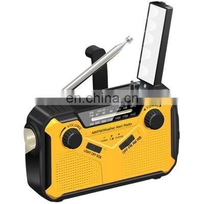 Outdoor NOAA weather AM FM radio portable SOS emergency flashlight solar hand crank radio for sale