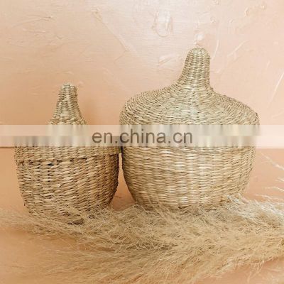 Hot Sale Chestnut Seagrass Storage Baskets With Lid Christmas Decor Woven Candy Baskets Wholesale
