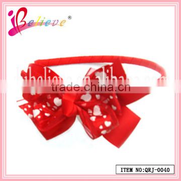 Hot sale on Valentine's day wholesale fabric ribbon bow red christmas bow headband (QRJ-0040)