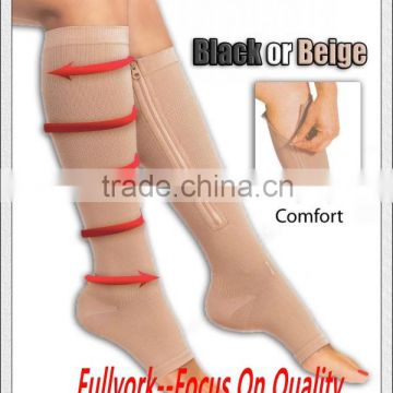 Zipperred Compression Knee Socks Supports Stockings Leg Open