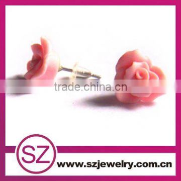 Beautiful polymer clay rose flower stud earring
