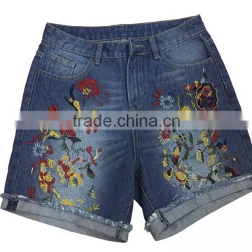 Significant lanky waist wide leg pants wild retro embroidered jeans shorts shorts female large size women