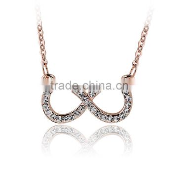 Fashion Shining Digital 8 Gold Plated Rhinestone Pendant Necklace Long Chain for Women Jewelry Gifts