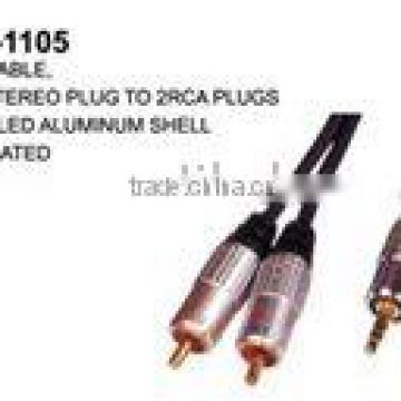 AUDIO CABLE 3.5MM STEREO PLUG TO 2RCA PLUGS ASSEMBLED ALUMINUM SHELL