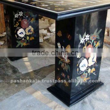 Inlaid Stone Black Table Base