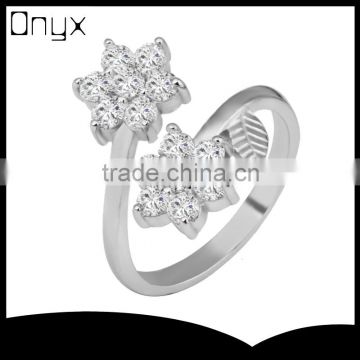 925 sterling silver double twice flower paving setting ring with zircon