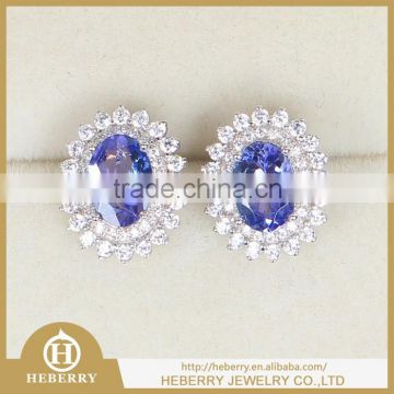 tanzanite luxury earring with 925 silver match Czech diamond around