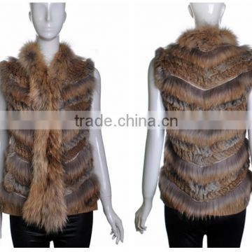 YR645 Unique Design Rabbit and Raccoon Real Fur Vest