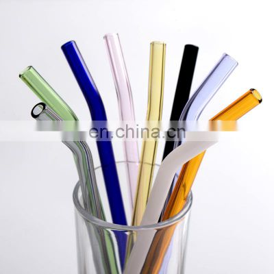 Amazon Hot Sales Colored Eco Reusable Transparent  Smoothie  Glass Straws Clear High Borosilicate Straws Glass Drinking Straws