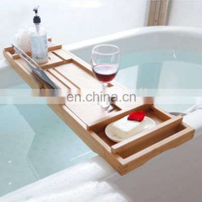 Wholesale Multi-function High Quality With Reading Rack Bamboo Bathtub Caddy Tray