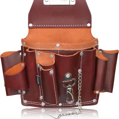 Maroon Grain Leather Electrician’s Tool Pouch | Carpenter Electric Tool Pouch/Belt | Electrician Pouch