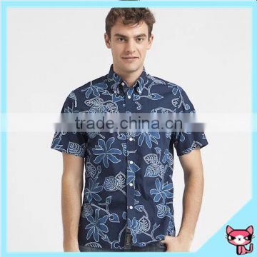 High Quality Casual Navy Blue Men Hawaiian Fashion Shirts