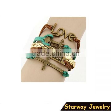 >>Best selling SW16499 Christian I LOVE cross leather bracelet/