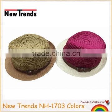 Funny two colors patch work straw bucket hat