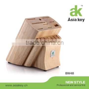 AsiaKey Oak rubber wooden knife block include 15pcs knife cutlery