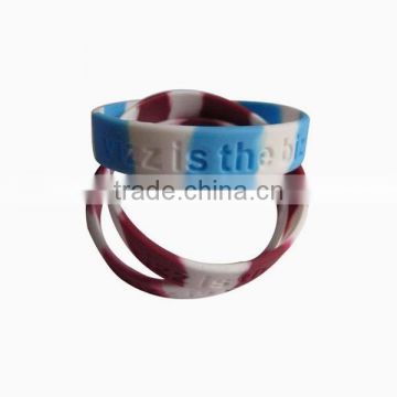 Blue and White Segmented Debossed Silicone Bracelet/Wristband LS Eplus