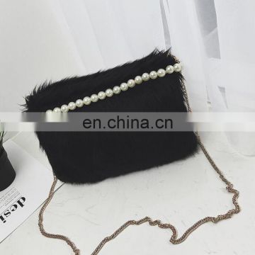 2017 Winter Ladies Pearl Coin Purse Mini Evening Bags Leopard Faux Fur Envelope Clutch bag