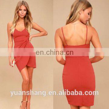 2017 hot sale rust red sleeveless sexy women bodycon dress wholesale