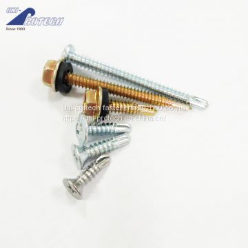 Yellow zinc plated self drilling screws with EPDM washers