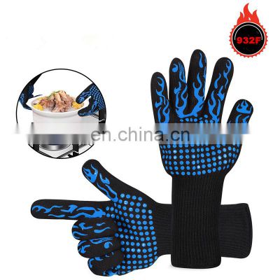 932F Extreme Heat Resistant Anti-skid Silicone Print Grill Oven BBQ Safety Mitts