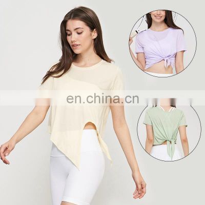 Lightweight Anti-Odor Short Sleeve Casual Breathable Crop Top Ladies Gym Fitness Sports Blouse Shirt Women Workout Exercise Wear