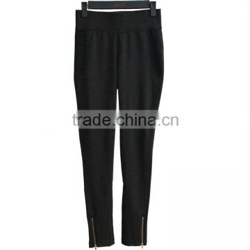 2014 latest spandex polyester zipper at hem girls black leggings