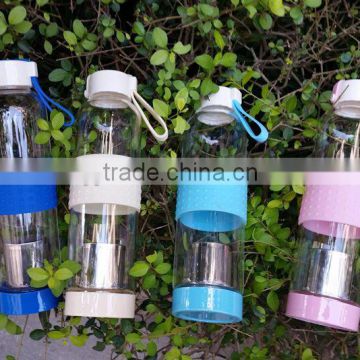 BPA Free Glass Water Bottle Sports With Tea Filter Fruit Infuser Sleeve sport bottle joyshaker custom wholesale 2016 christmas