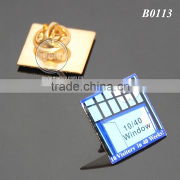 4 Colors Printing With Epoxy Coated Brass Plated Gold Color Emblem Custom Metal Pin Badge