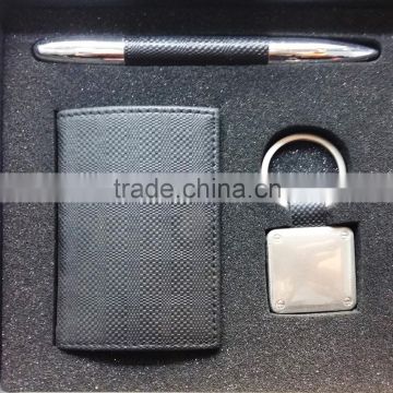 innovative office new year gift set with pen and leather card holder, stainless steel keychain