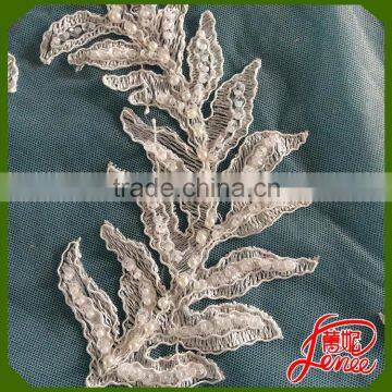 Handmade Beads Leaf Design Mesh Embroidery Fabric Wholesale