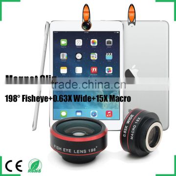 For iphone 6s samsung smartphone gadgets 2016 clip fisheye lens 0.63x wide-angle macro 3in1 camera lens kit