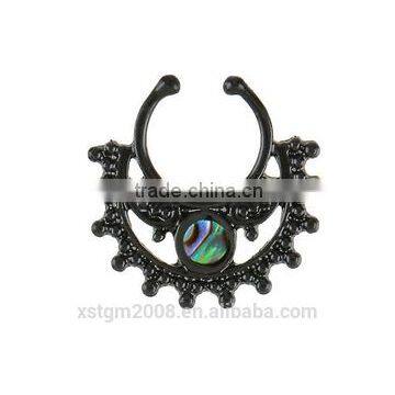 BLACK HEART BLACK SHELL FILIGREE FAUX SEPTUM RING