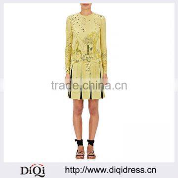 Customized Lady Apparel Fashion Long Sleeves Animal-print Stretch-silk Shift Dress(DQM011D)