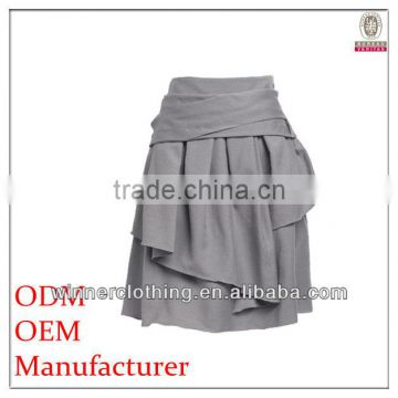 Designer clothing manufacturers in china ladies a-lined pleated grey wrap skirt