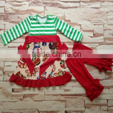 wholesale children's boutique outfit baby Girls' Christma new design red stripe clothes