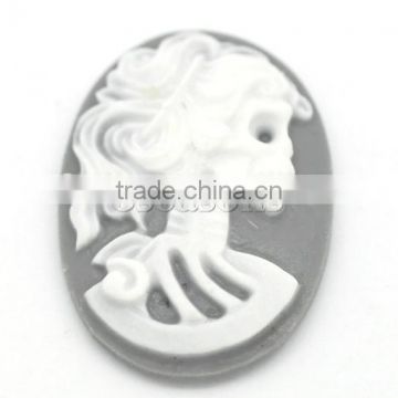 Wholesale Gray Resin Halloween Skull Pattern Oval Cameo 25x18mm(1"x3/4"), sold per packet of 50