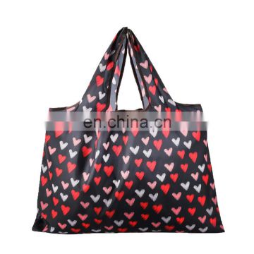 large folding tote bag with zipper pouch women storage fruit foldable zipper tote bag love heart foldable bag with zipper