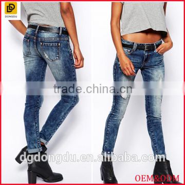 Garment factory long denim jeans wholesale washed skinny women jeans