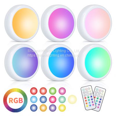 LED Cabinet Light Colorful Dimmable Touch Sensor Night Lamp Remote Control Wireless Puck Light
