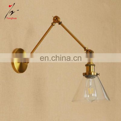 Brass Gold Vintage Long Arm Loft Wall Lamp with Clear Glass Shade Home Decorative Lights