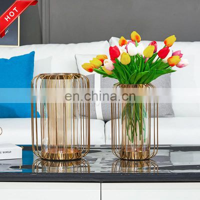Popular Design Home Decor Luxury Nordic Porcelain Gold Flower Ceramic Decoration Small Marble Vase For Table
