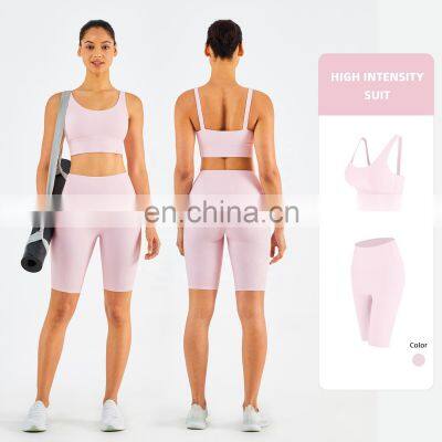 Top Selling Ribber Yoga Two Piece Set Women Workout Set Crop Top Yoga Leggings Clothing Yoga Suit