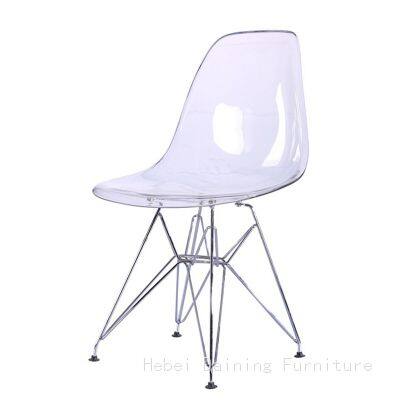 Thin Iron Legs Clear Plastic Dining Chair DC-P01PM